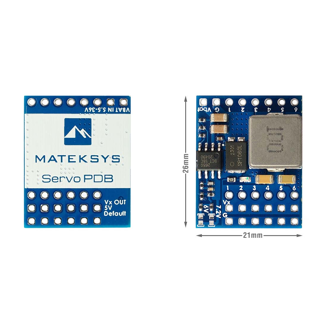Mateksys Servo PDB, W/ BEC 5.5-36V to 5-8.2V, product image from Kiwiquads