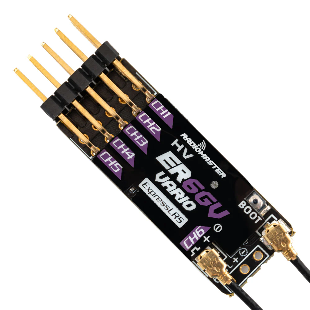 RadioMaster ER6GV 2.4GHz 6Ch with Vario ExpressLRS PWM Receiver, product image from Kiwiquads