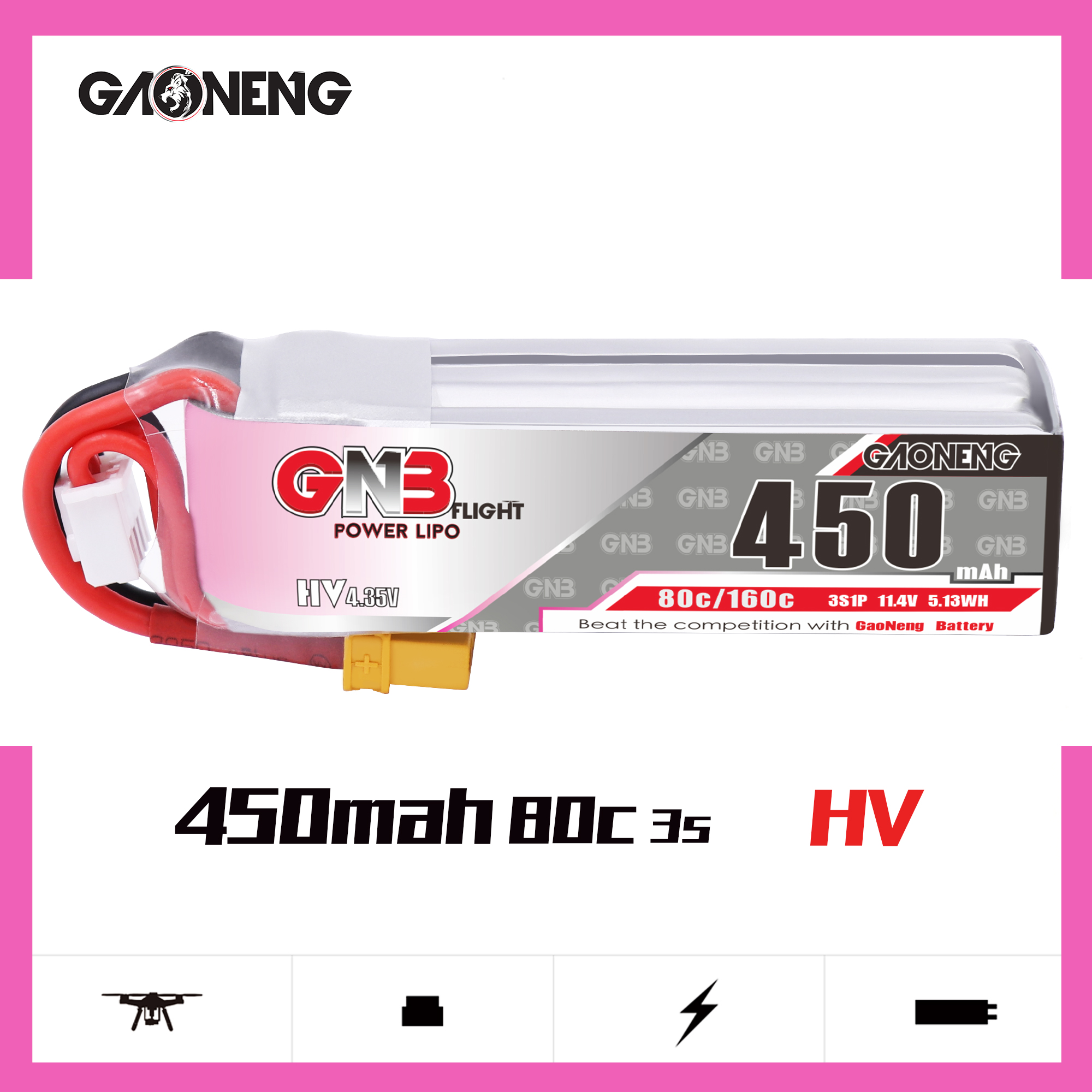 GNB Batteries GNB Battery 11.4V HV 80C 450mAh 3S, product image from Kiwiquads