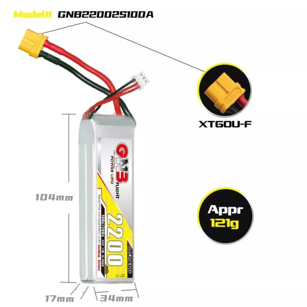 GNB Battery 7.4V 100C 2200mAh 2S - Image 3