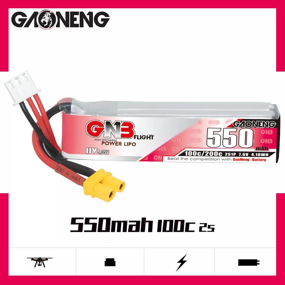GNB Batteries GNB LiPo Battery 7.6V 100C 550mAh 2S HV, product image from Kiwiquads