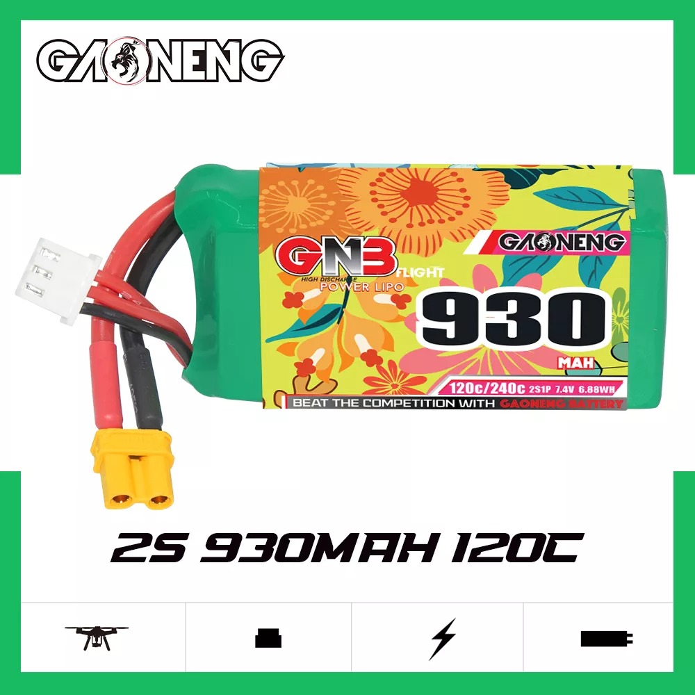 GNB Batteries GNB Battery 7.4V 120C 930mAh 2S, product image from Kiwiquads