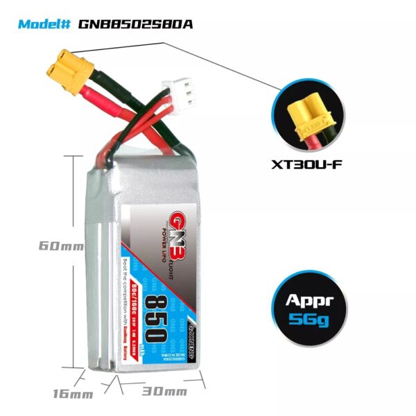 GNB Battery 7.4V 80C 850mAh 2S - Image 2