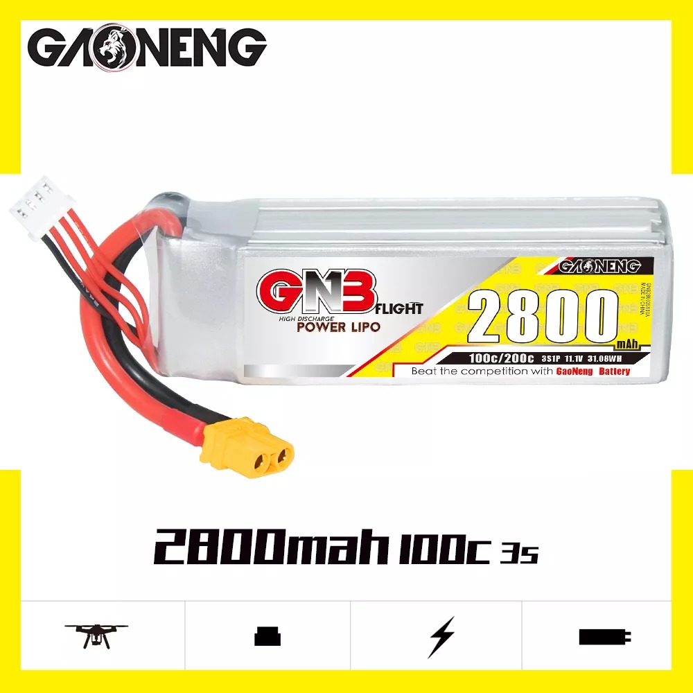 GNB Batteries GNB Battery 11.1V 100C 2800mAh 3S, product image from Kiwiquads