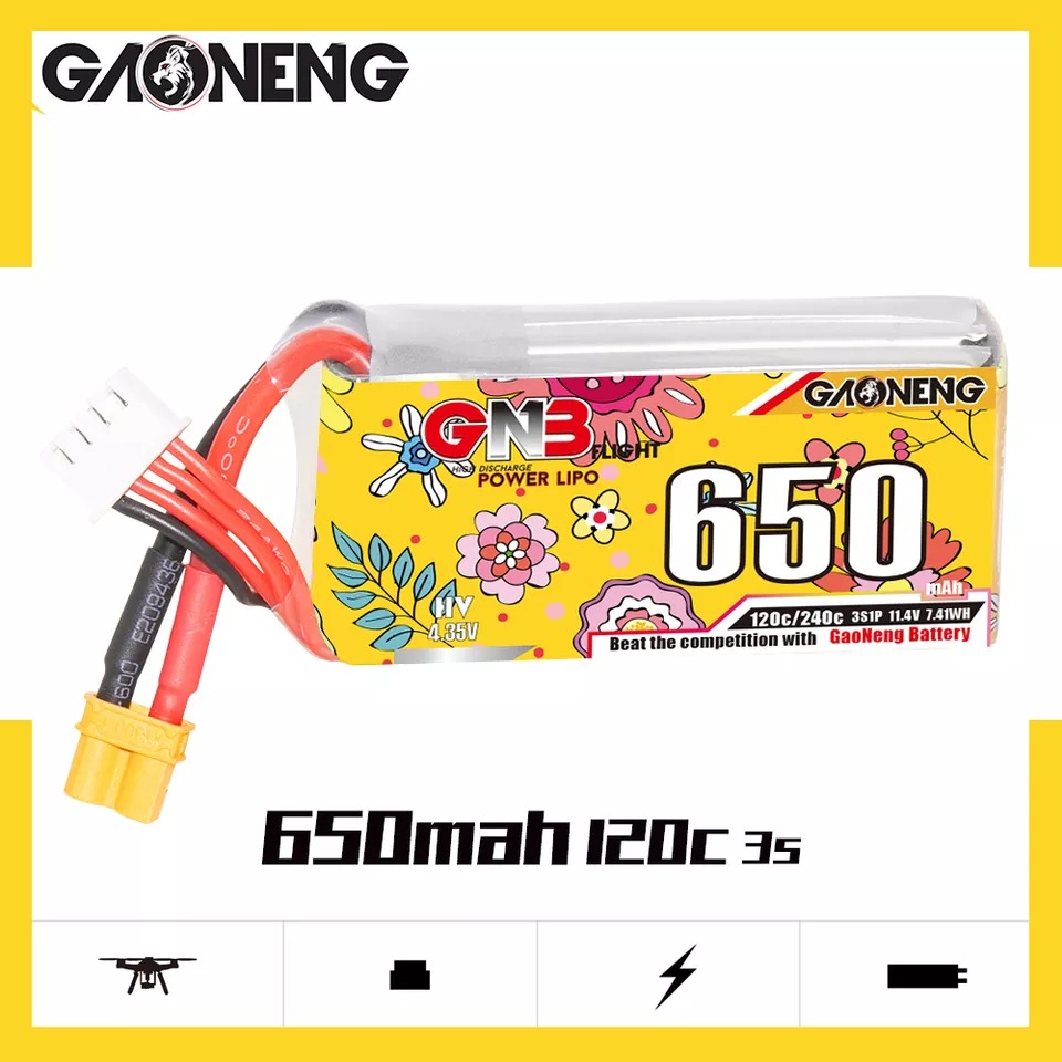GNB Batteries GNB LiPo Battery 11.4V 120C 650mAh 3S HV, product image from Kiwiquads