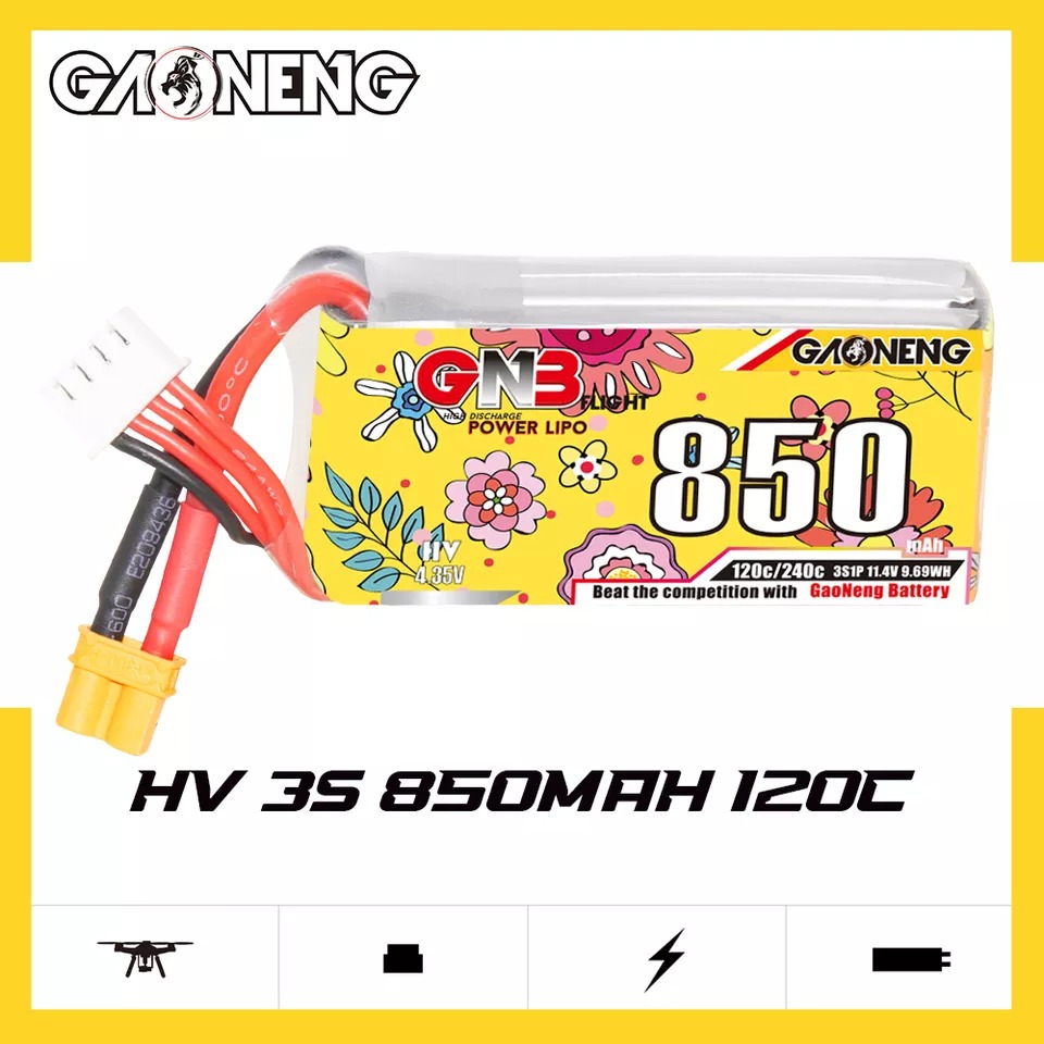 GNB Batteries GNB LiPo Battery 11.4V 120C 850mAh 3S HV, product image from Kiwiquads