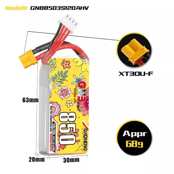 GNB LiPo Battery 11.4V 120C 850mAh 3S HV - Image 3