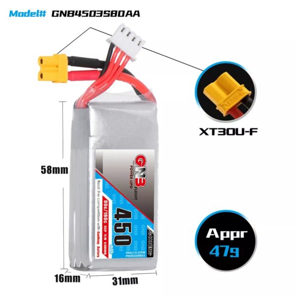 GNB LiPo Battery 11.1V 80C 450mAh 3S - Image 3