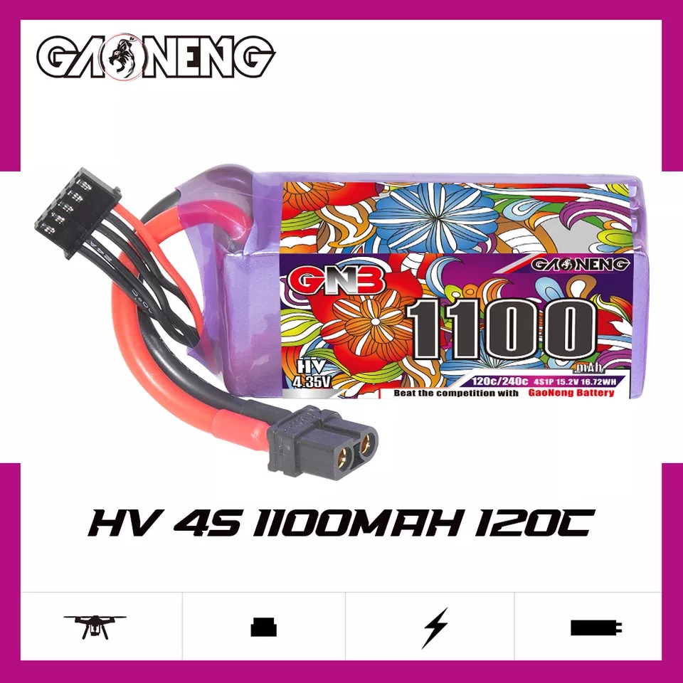 GNB Batteries GNB LiPo Battery 15.2V 120C 1100mAh 4S HV, product image from Kiwiquads