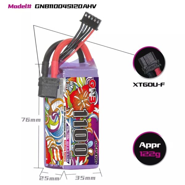 GNB LiPo Battery 15.2V 120C 1100mAh 4S HV - Image 2
