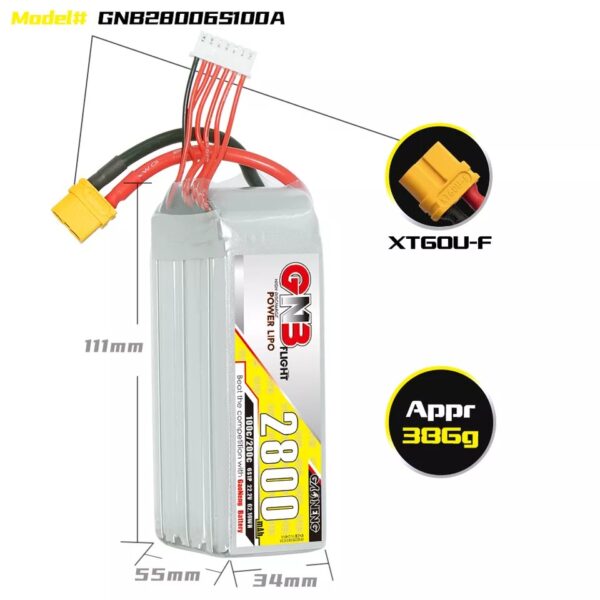 GNB LiPo Battery 22.2V 100C 2800mAh 6S - Image 3