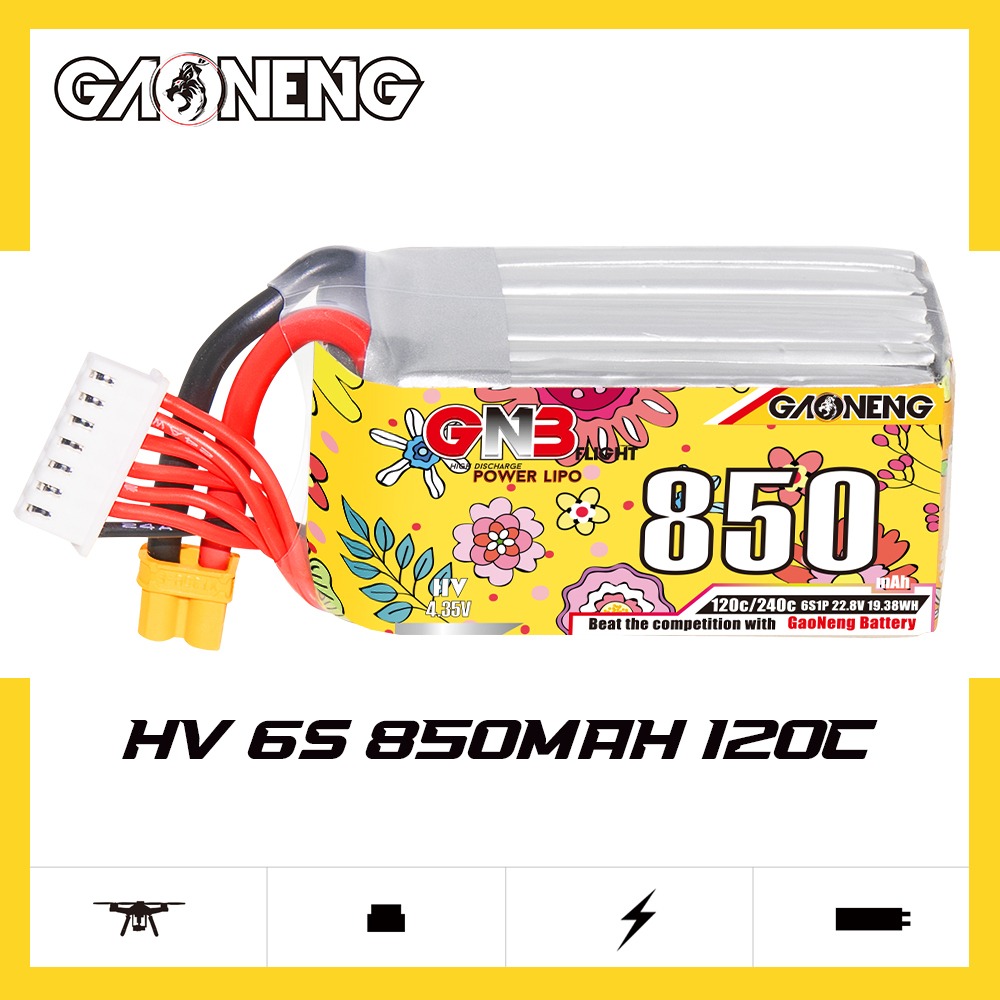 GNB Batteries GNB Battery 22.8V 120C 850mAh 6S HV, product image from Kiwiquads