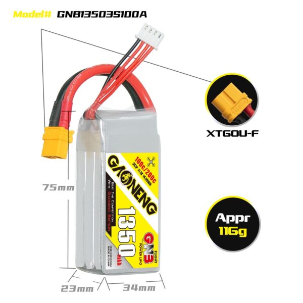 GNB Battery 11.1V 100C 1350mAh 3S - Image 2