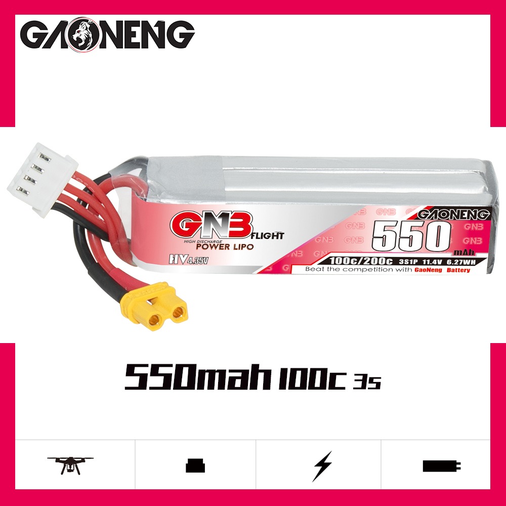 GNB Batteries GNB Battery 11.4V 100C 550mAh 3S HV XT30, product image from Kiwiquads