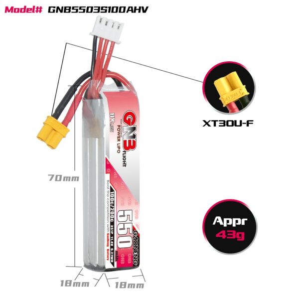 GNB Battery 11.4V 100C 550mAh 3S HV XT30 - Image 2