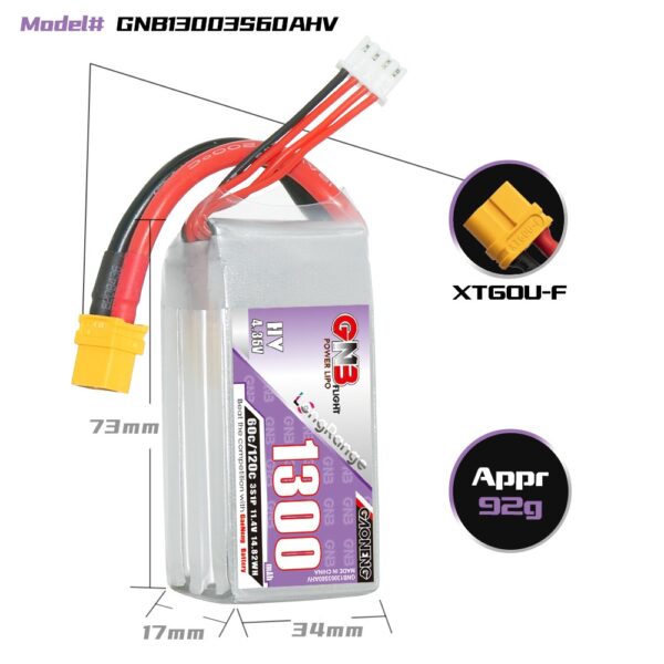 GNB Battery 11.4V 60C 1300mAh 3S HV - Image 2