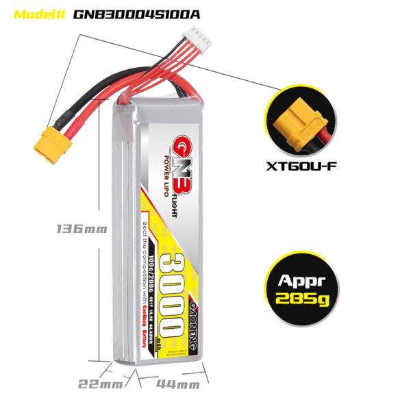 GNB Battery 14.8V 3000mAh 100C 4S (Long) - Image 3