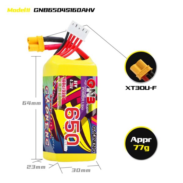 GNB Battery 15.2V 160C 650mAh 4S HV XT30 - Image 2