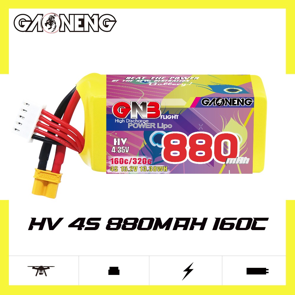 GNB Batteries GNB Battery 15.2V 160C 880mAh 4S HV XT30, product image from Kiwiquads