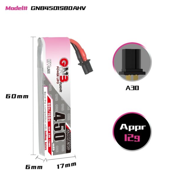 GNB Battery 3.8V 80C 450mAh 1S HV A30 Cable - Image 2