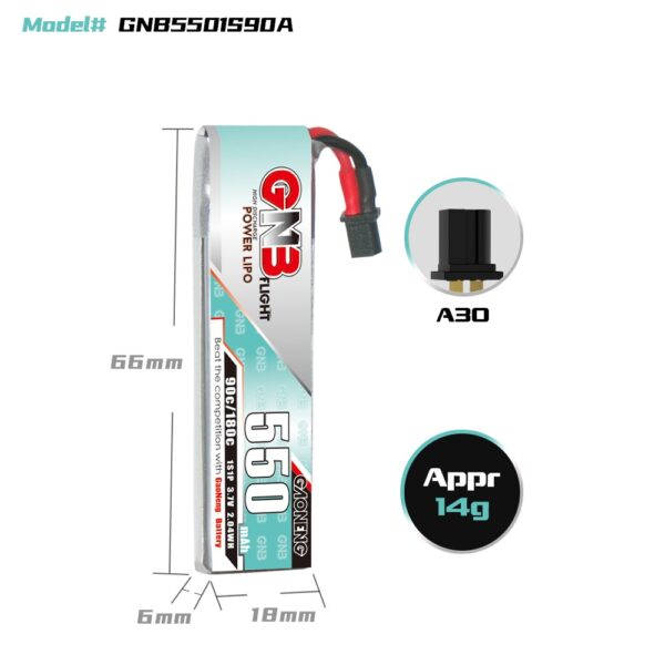 GNB Battery 3.7V 90C 550mAh 1S A30 Cable - Image 2