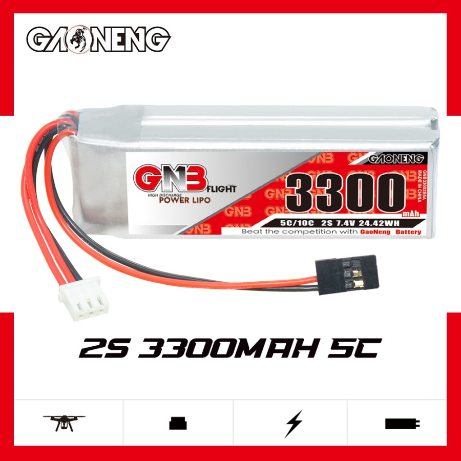 GNB Batteries GNB Battery 7.4V 3300mAh 2S for Airtronics/Sanwa MT-4, M11X, M12, product image from Kiwiquads
