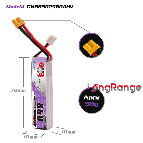 GNB Battery 7.6V 60C 850mAh 2S HV - Image 3
