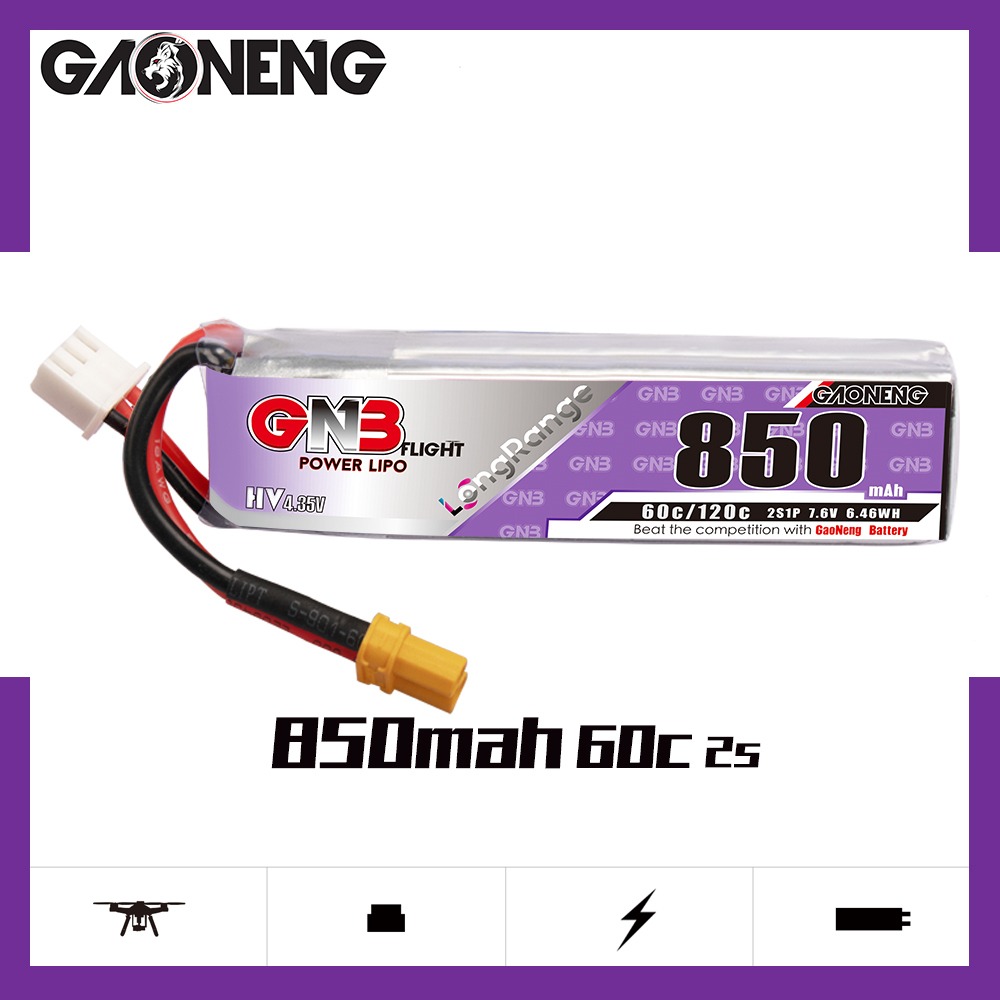 GNB Batteries GNB Battery 7.6V 60C 850mAh 2S HV, product image from Kiwiquads