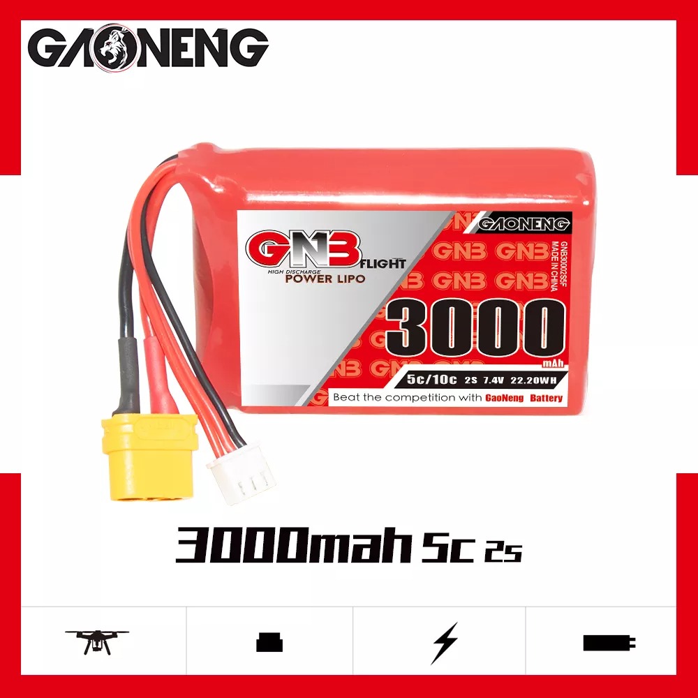 GNB Batteries GNB Battery 7.4V 3000mAh 2S for Radiomaster TX12 Radio, product image from Kiwiquads