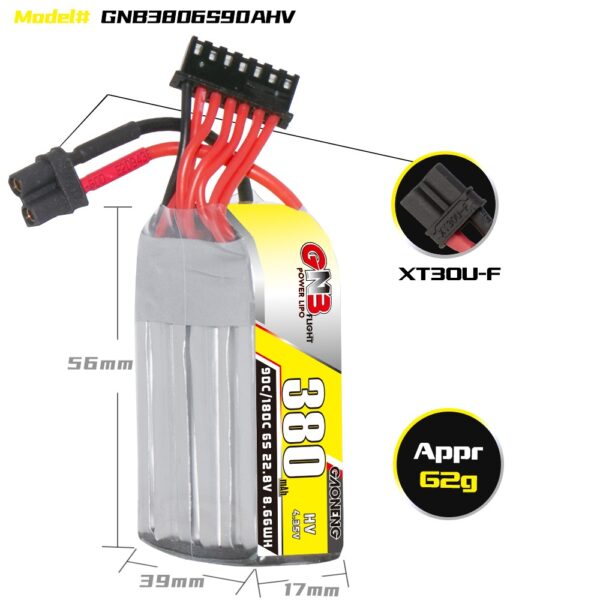 GNB Battery 22.8V 90C 380mAh 6S HV XT30 - Image 3