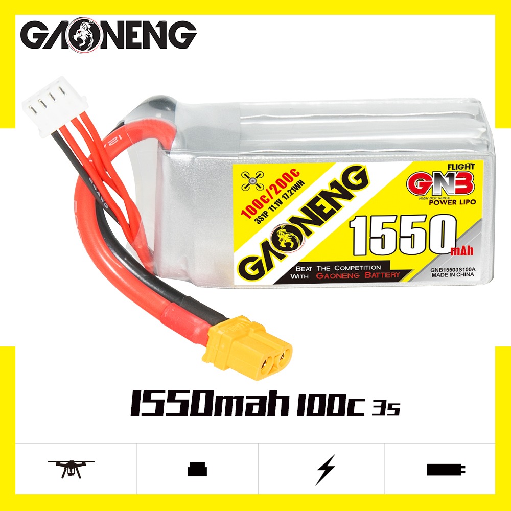 GNB Batteries GNB Battery 11.1V 100C 1550mAh 3S, product image from Kiwiquads