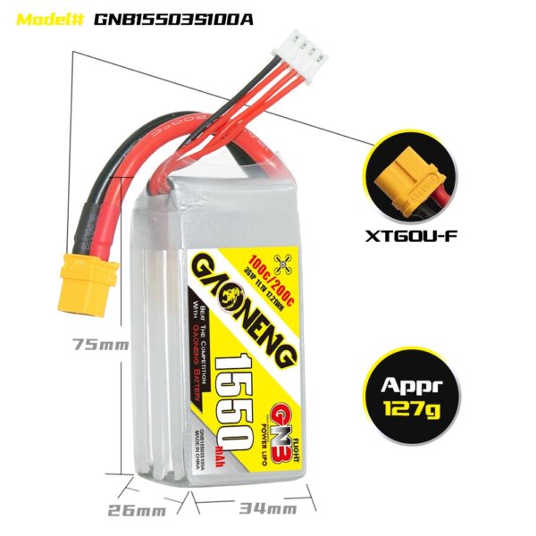 GNB Battery 11.1V 100C 1550mAh 3S - Image 2