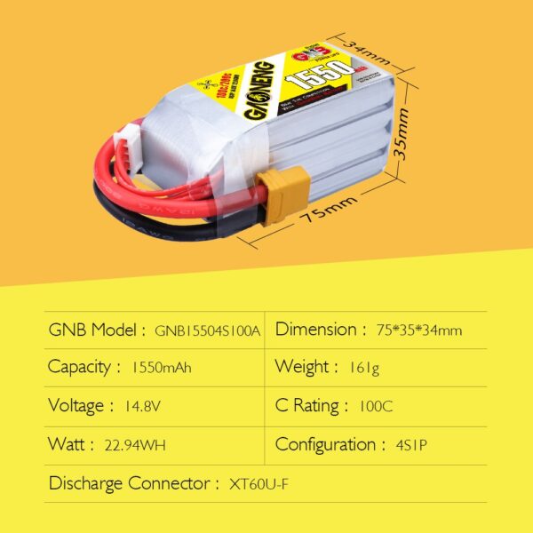 GNB Battery 14.8V 100C 1550mAh 4S - Image 3