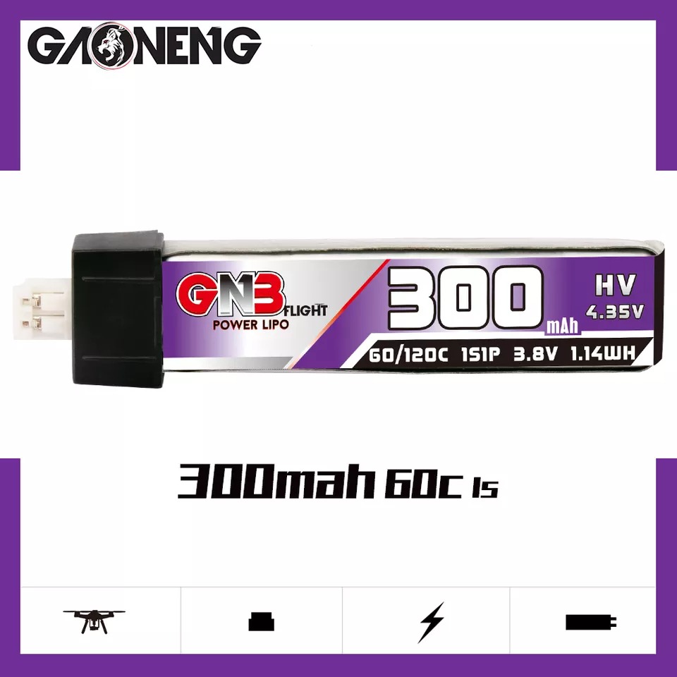 GNB Batteries GNB Battery 3.8V 60C 300mAh 1S – PH2 Head Connector, product image from Kiwiquads
