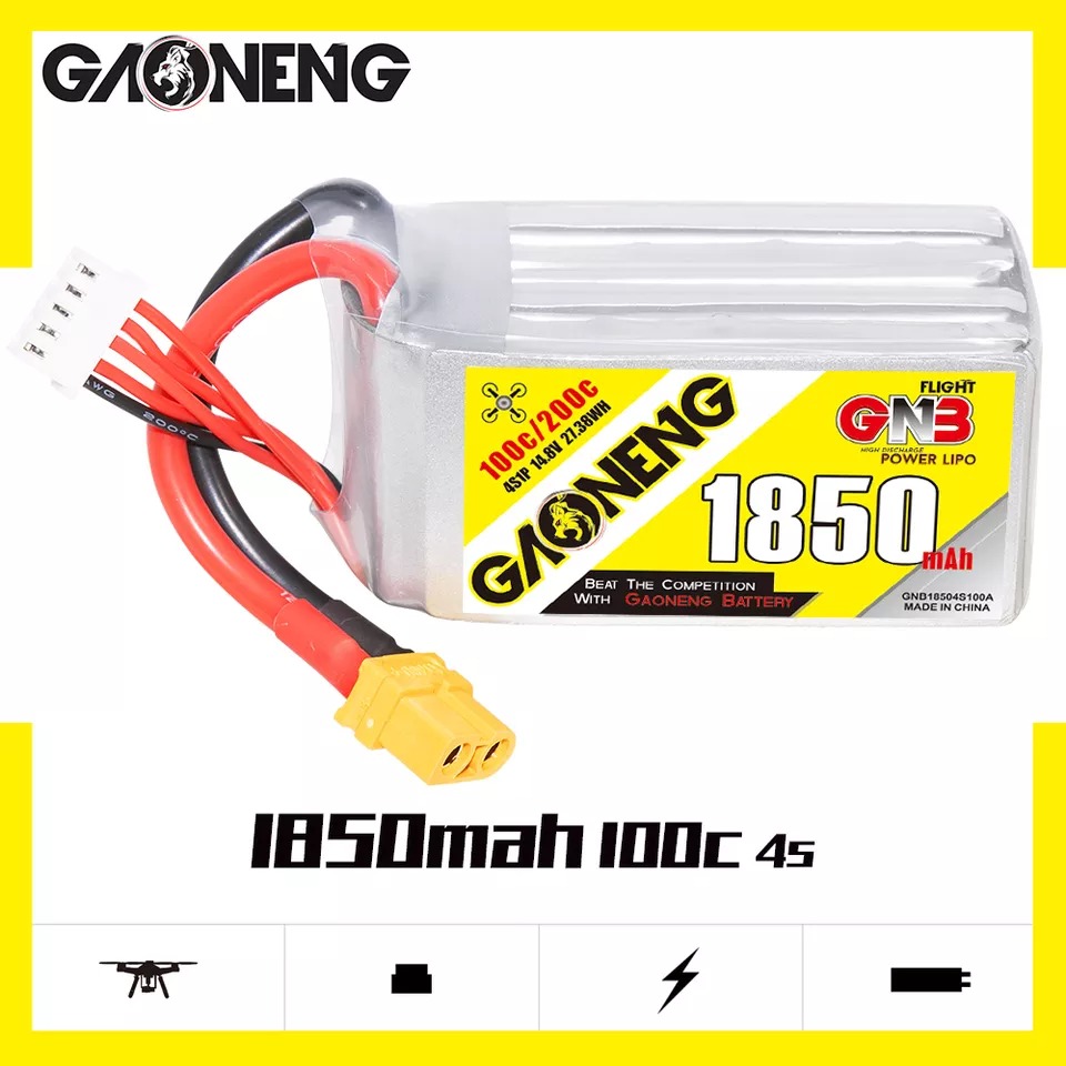 GNB Batteries GNB Battery 14.8V 100C 1850mAh 4S, product image from Kiwiquads