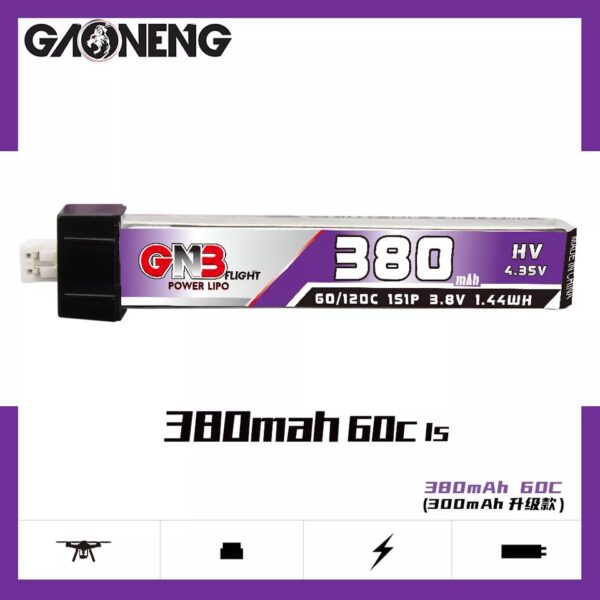 GNB Battery 3.8V 60C 380mAh 1S - PH2 Head Connector