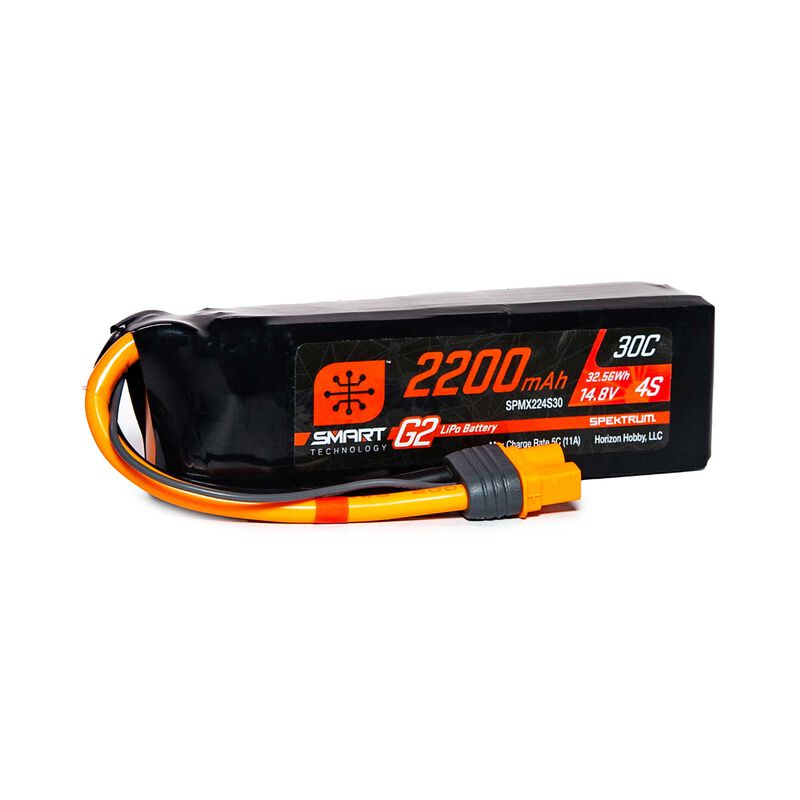 Spektrum 2200mAh 4S 14.8V Smart G2 LiPo 30C IC3, product image from Kiwiquads