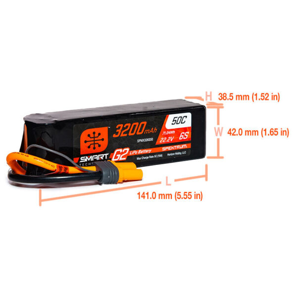 Spektrum 3200mAh 6S 22.2V Smart G2 LiPo 50C IC5 - Image 2