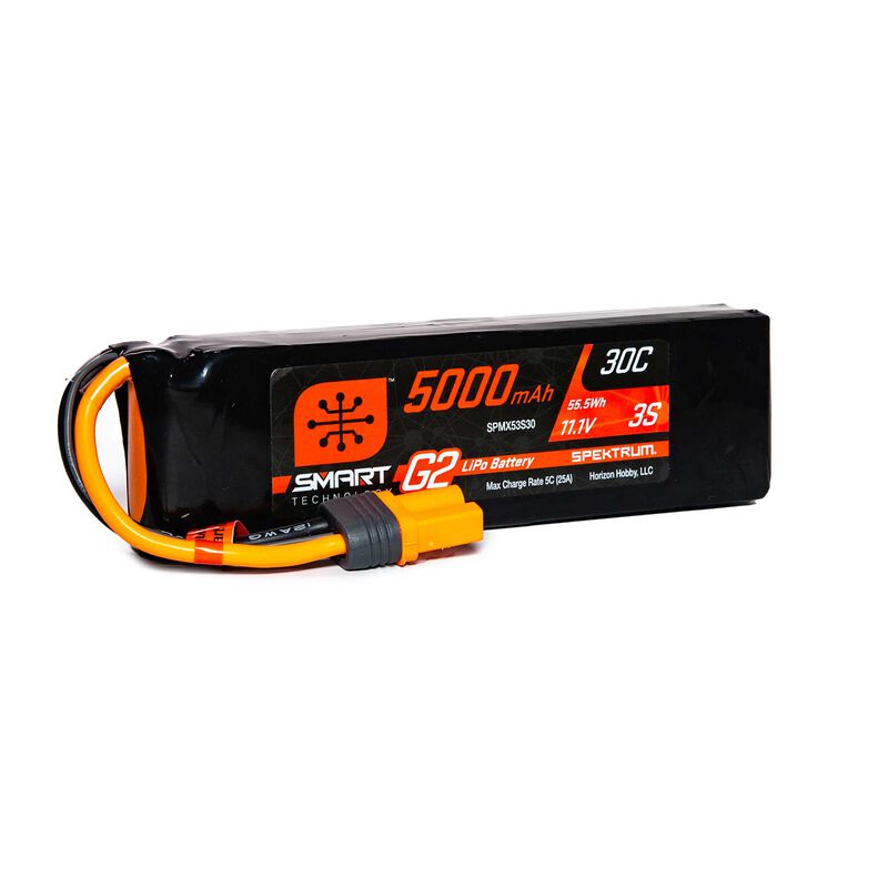 Spektrum 5000mAh 3S 11.1V Smart G2 LiPo 30C IC5, product image from Kiwiquads