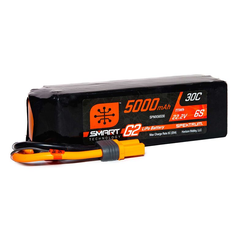 Spektrum 5000mAh 6S 22.2V Smart G2 LiPo 30C IC5, product image from Kiwiquads