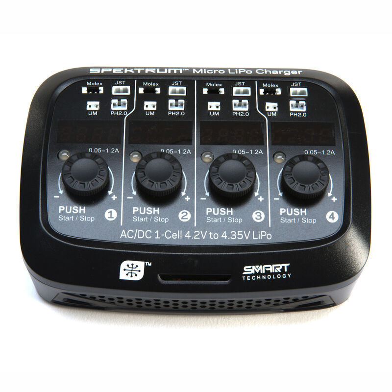 Spektrum S44 Micro 4 port AC/DC 1S LiPo Charger, product image from Kiwiquads