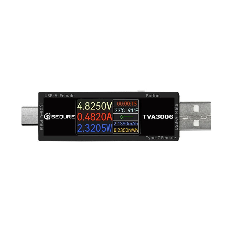Sequre TVA3006 High Precision USB Volt-Ammeter Power Meter Type-C, product image from Kiwiquads
