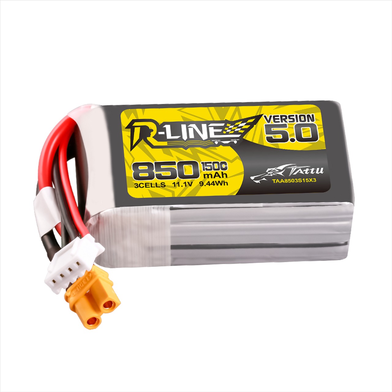 Tattu R-Line Version 5.0 11.1V 150C 850mAh 3S Battery, product image from Pyrodrone