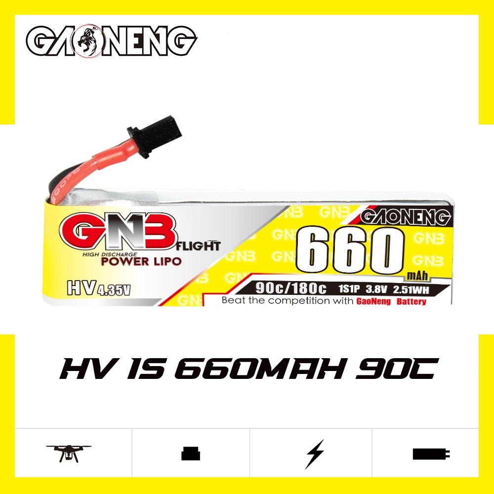 GNB Batteries GNB Battery 3.8V 90C 660mAh 1S A30 Cabled LiPo Battery, product image from Kiwiquads