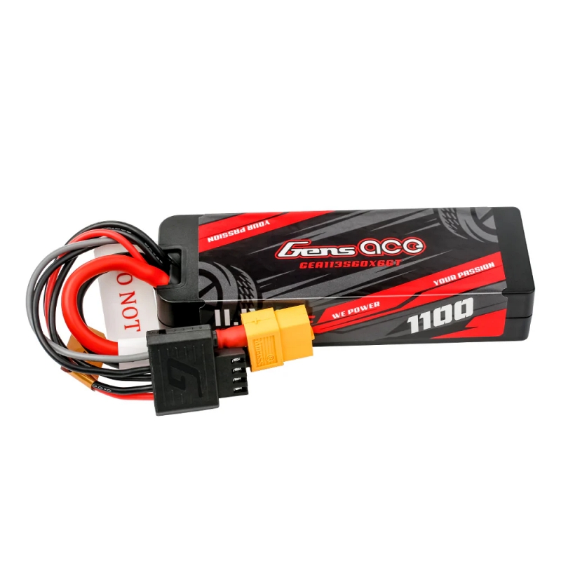 Gens Ace 1100mAh 3S 11.1v 60C Hardcase Lipo Battery with EC3 Plug, product image from Kiwiquads