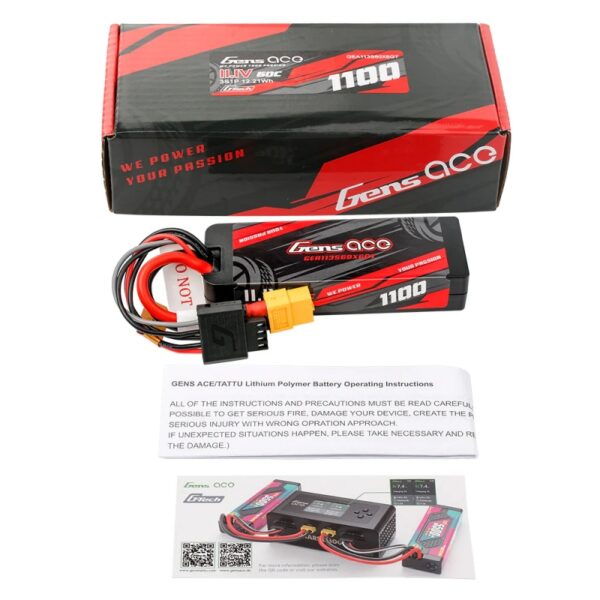 Gens Ace 1100mAh 3S 11.1v 60C Hardcase Lipo Battery with EC3 Plug - 5