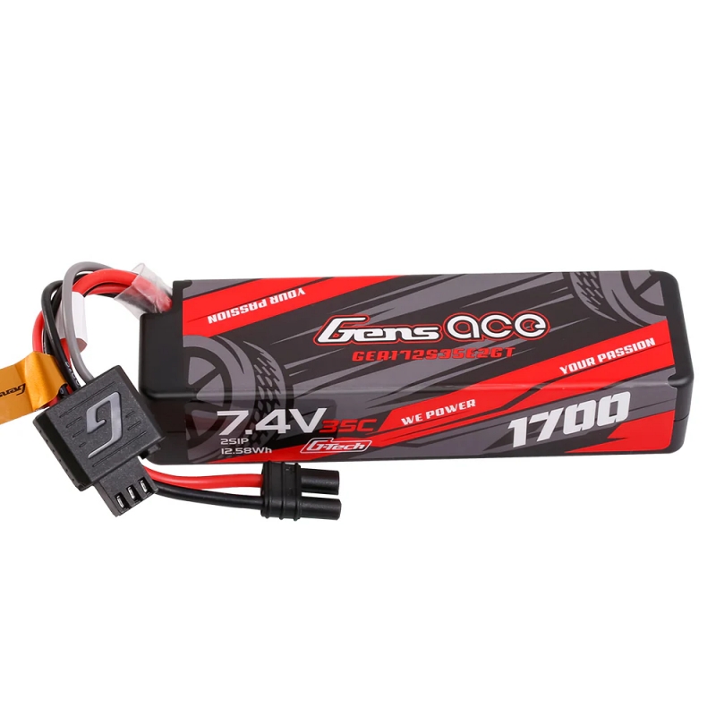 Gens Ace 1700mAh 2S 7.4v 35C Hard Case Lipo Battery for ARRMA Grom IEC2 Plug, product image from Kiwiquads