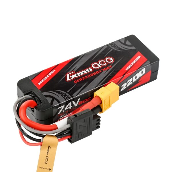 Gens Ace 2200mAh 2S 7.4V 60C Hardcase Lipo Battery with EC3 Plug - 1