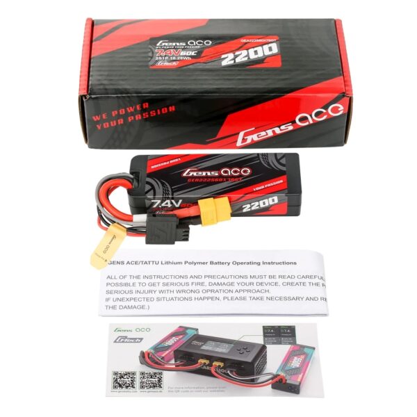 Gens Ace 2200mAh 2S 7.4V 60C Hardcase Lipo Battery with EC3 Plug - 3