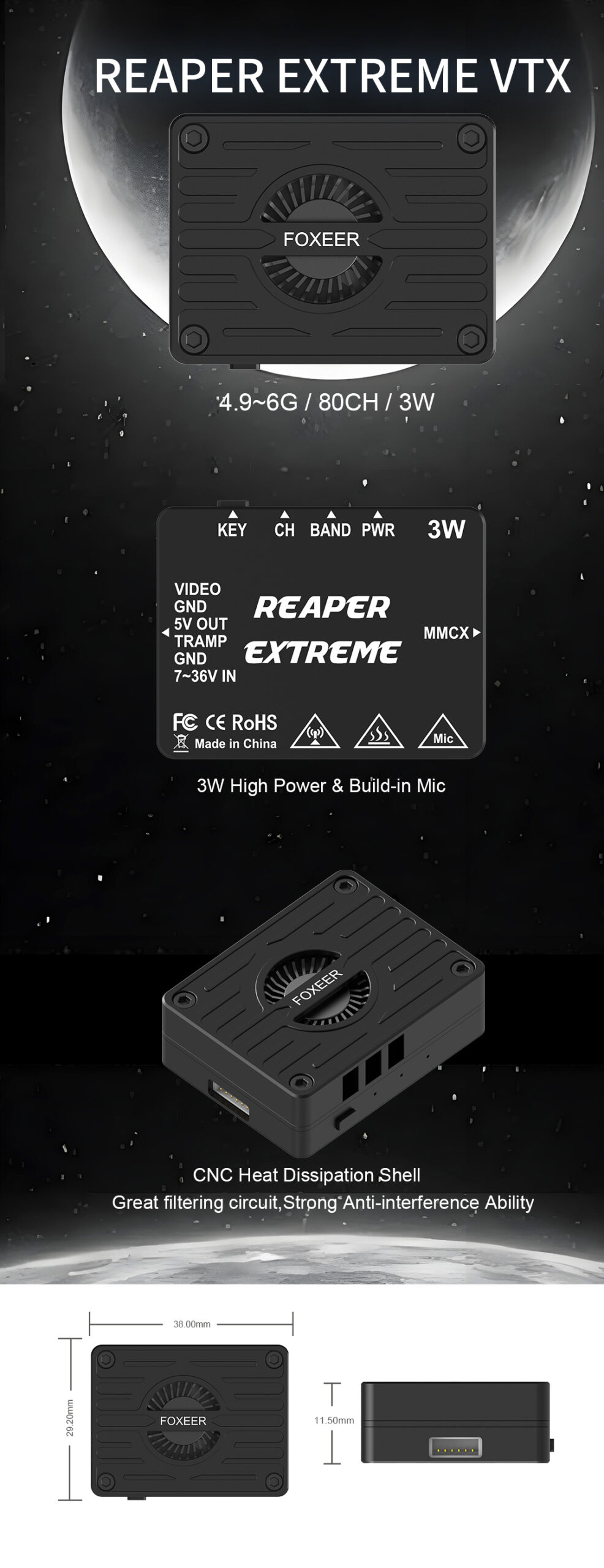 Foxeer 4.9~6G Reaper Extreme 3W 80CH VTx - 1